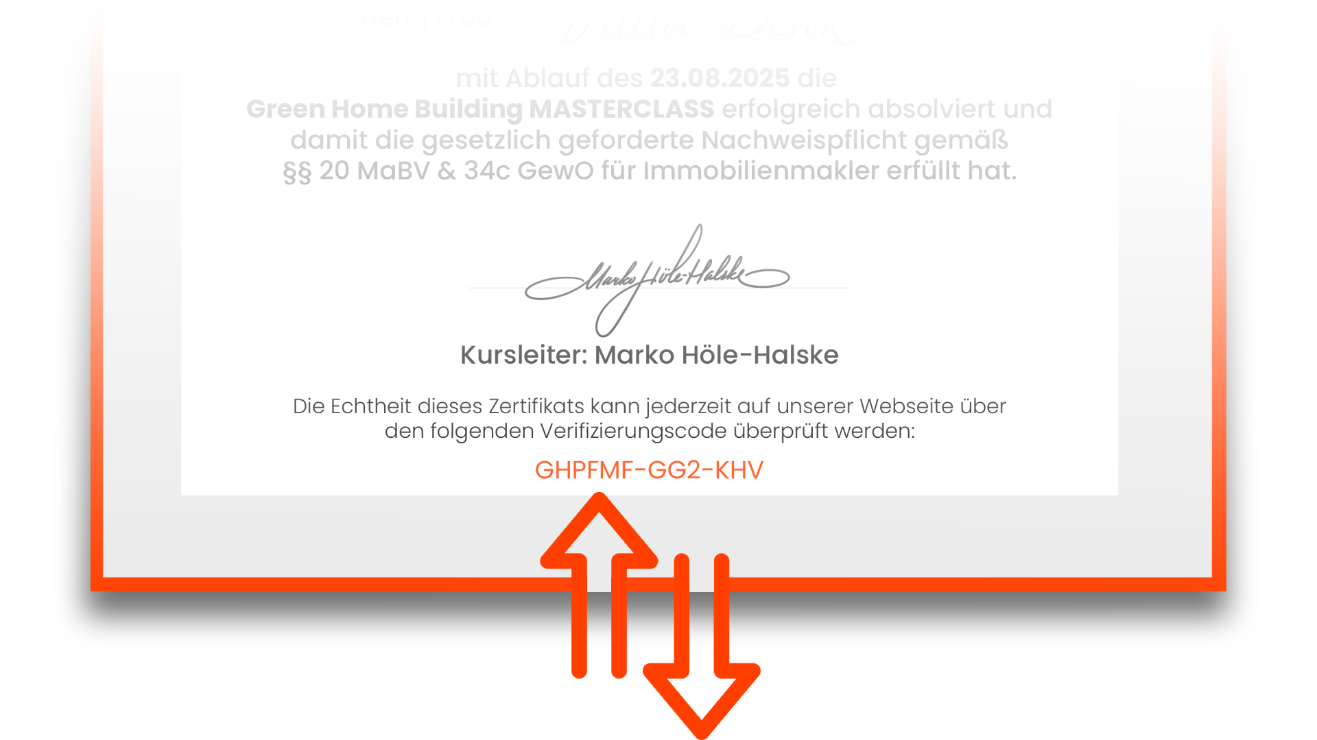 Überprüfe die Echtheit des Green Home Professional Masterclass Zertifikats